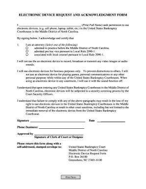 Electronic Device Request and Acknowledgment Form