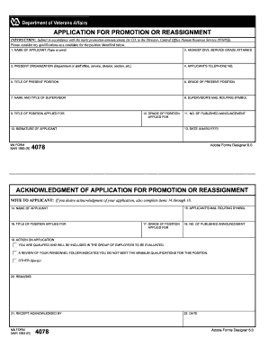VA Form 4078 Application for Promotion or Reassignment