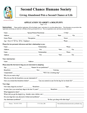 Second Chance Humane Society Dog Adoption Application
