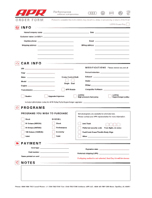 APR ECU Programming Form