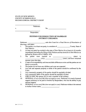 4A-102 Petition for dissolution of marriage (without children)