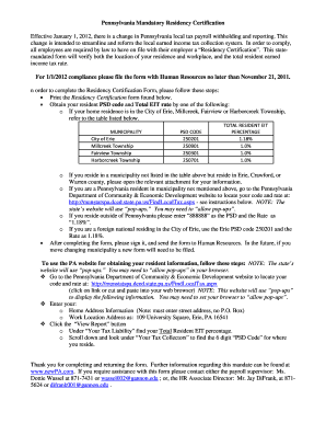 Pennsylvania Residency Certification Form