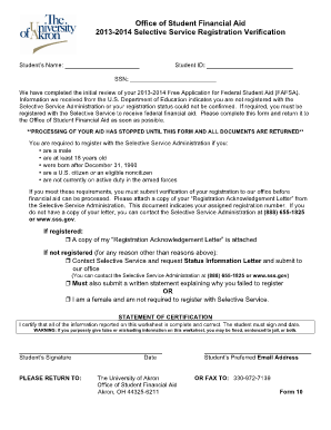 Selective Service Registration Verification Form