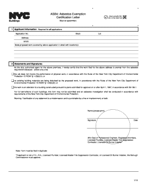 Asbestos Exemption Certification Letter