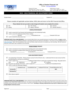 2013-2014 Financial Aid Adjustment Form