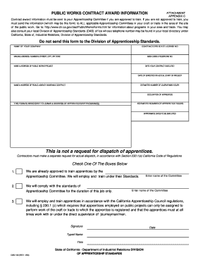 California Public Works Contract Award Information Attachment