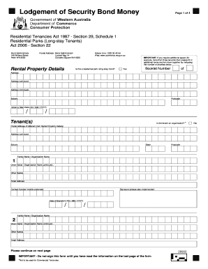 Residential Tenancy Security Bond Lodgement Form