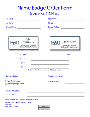 Name Badge Order Form