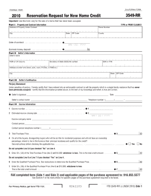 California New Home Credit Reservation Request