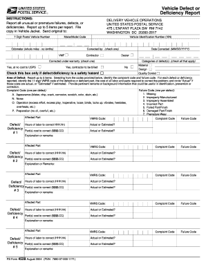 USPS Vehicle Defect Report Form