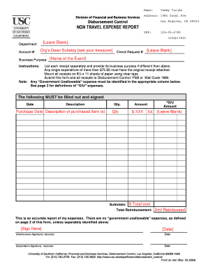 USC Non Travel Expense Report