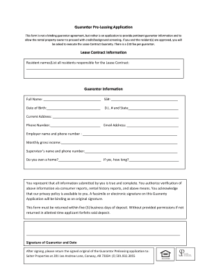 Guarantor Pre-Leasing Application