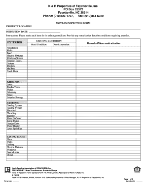 North Carolina Move-In Inspection Form