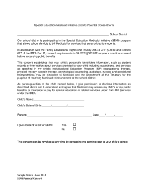 Special Education Medicaid Initiative Parental Consent Form