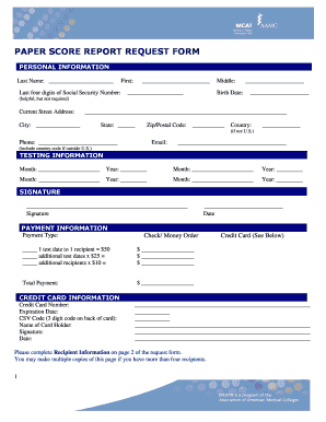 MCAT Paper Score Report Request Form