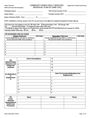 California Individual Plan of Care Form