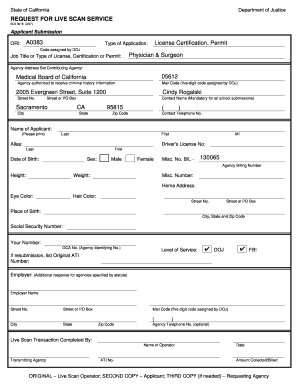 California Live Scan Service Request