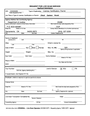 Request for Live Scan Service for Check Cashers Permit