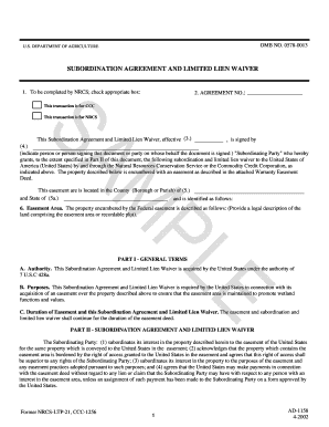 USDA Subordination Agreement and Limited Lien Waiver