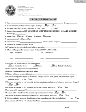 Florida Jury Assembly Questionnaire