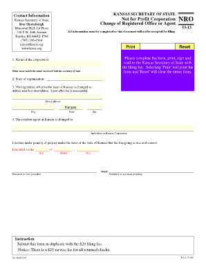Kansas Change of Registered Office or Agent Form