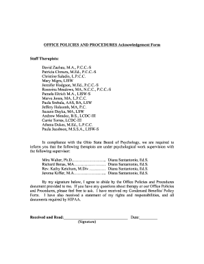Office Policies and Procedures Acknowledgement Form