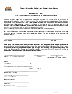 Alaska Religious Exemption Form