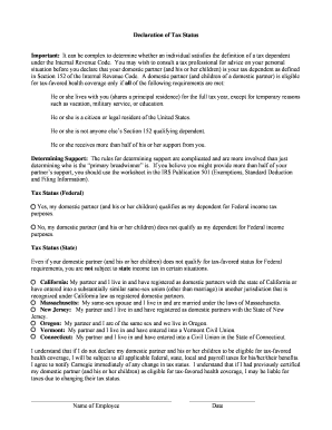 Declaration of Tax Status for Domestic Partner