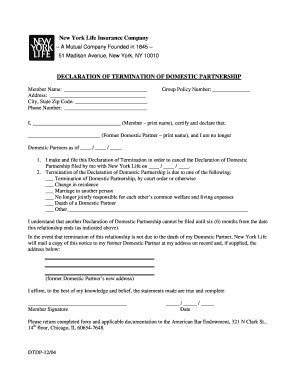 Declaration of Termination of Domestic Partnership