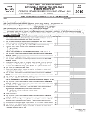 Hawaii Renewable Energy Tax Credit Form N-342