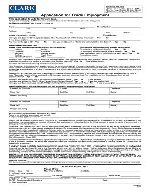 Clark Construction Trade Employment Application