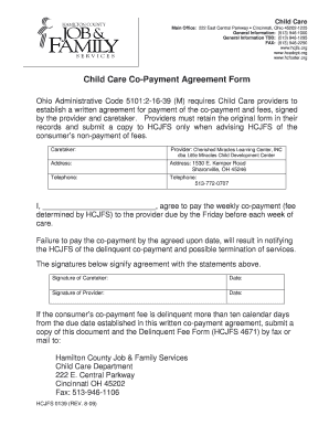 Child Care Co-Payment Agreement Form