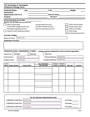 University of Tennessee Personnel Change Form