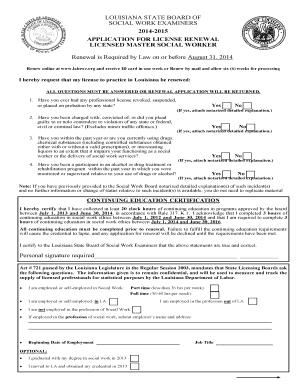Louisiana Master Social Worker License Renewal Application