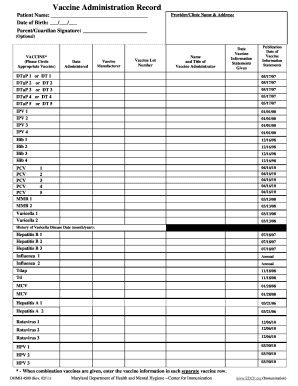 Vaccine Administration Record