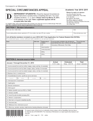Dependent Student Special Circumstances Appeal Form
