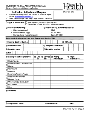 Oregon Medicaid Claim Adjustment Form