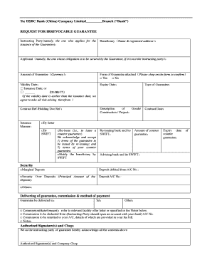 Request for Irrevocable Guarantee