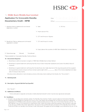 Irrevocable Standby Credit Application