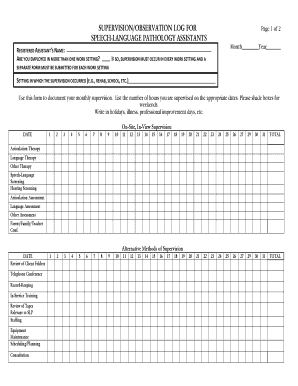 Supervision Log for Speech-Language Pathology Assistants