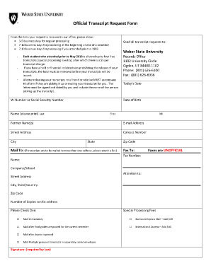 Weber State University Transcript Request Form