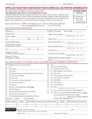 Special Olympics Minnesota Athlete Application