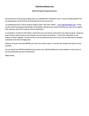 Meal Recipient Questionnaire