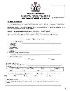 Nigeria Entry Permit Visa Application Form