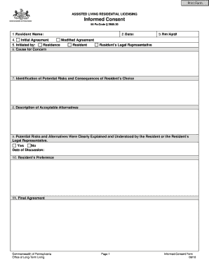 Pennsylvania Assisted Living Informed Consent Form