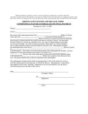 Arizona Lien Waiver and Release Form