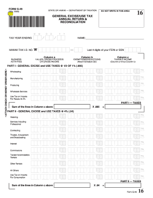 Hawaii General Excise/Use Tax Annual Return