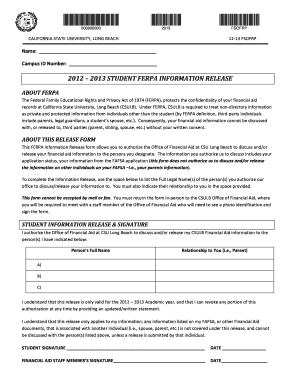 2012-2013 FERPA Information Release Form