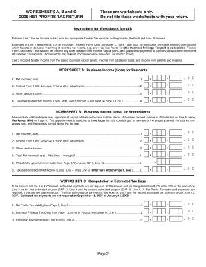 Philadelphia Net Profits Tax Worksheets