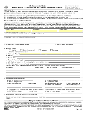 Application to Determine Returning Resident Status